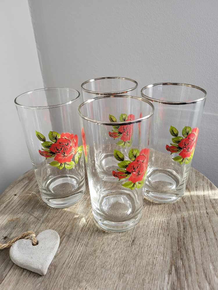 Rose Embossed🌹Vintage Glass Tumbler x 4 🏒 image indicator(3)