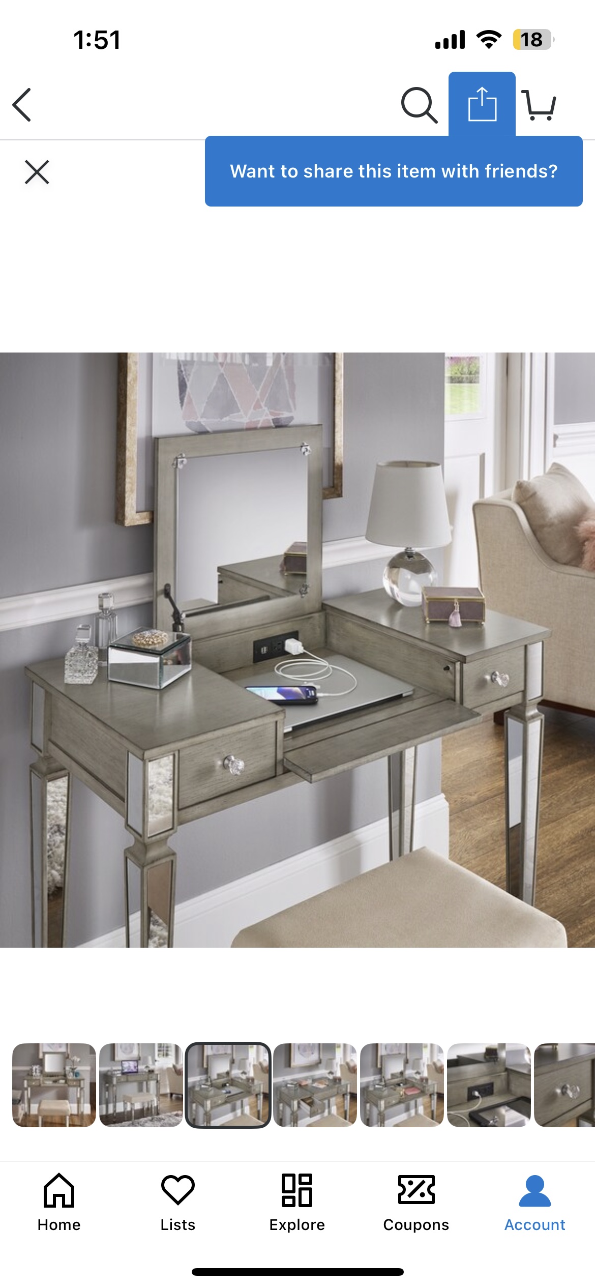 Vanity with stool- gray with mirror details - photo 3