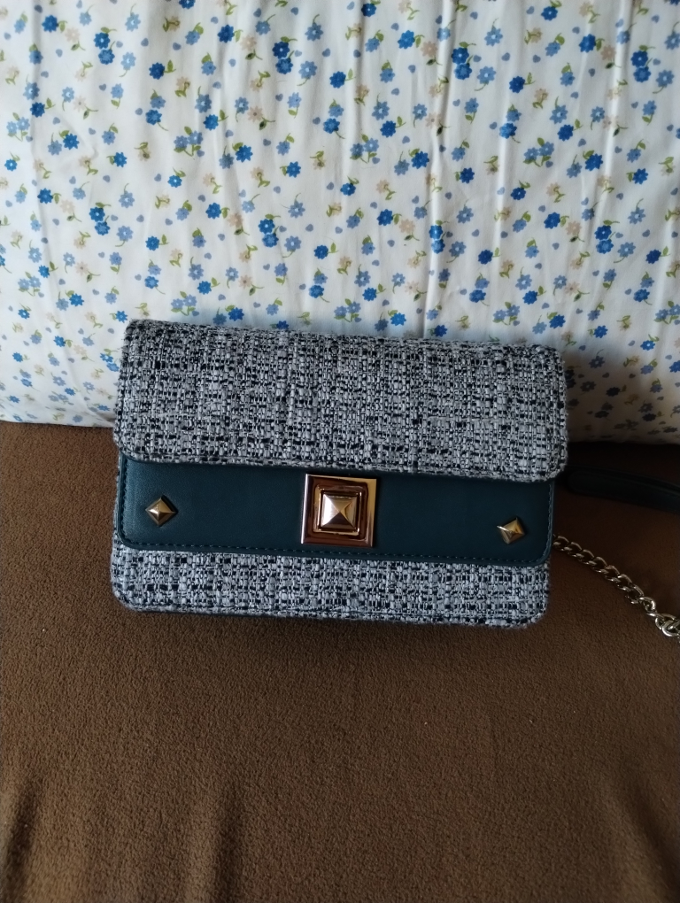Tweed faux leather crossbody block/box purse
