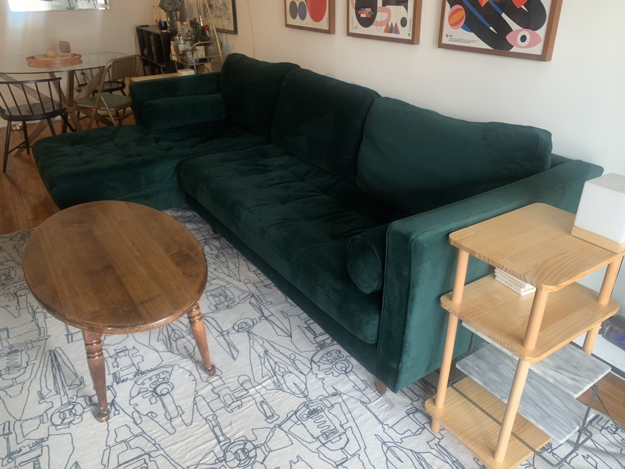 Joybird Briar Sectional Couch with Chaise Lounge, Green Velvet - photo 4