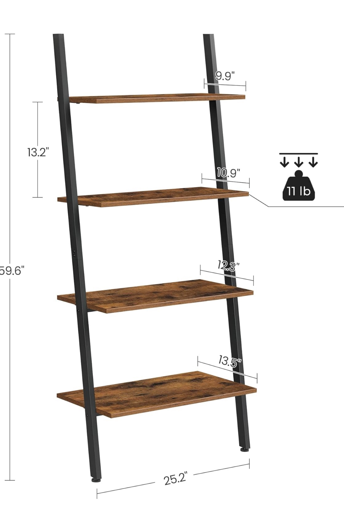 4-Tier Bookshelf, Storage Rack Shelves, Rustic Brown - photo 2