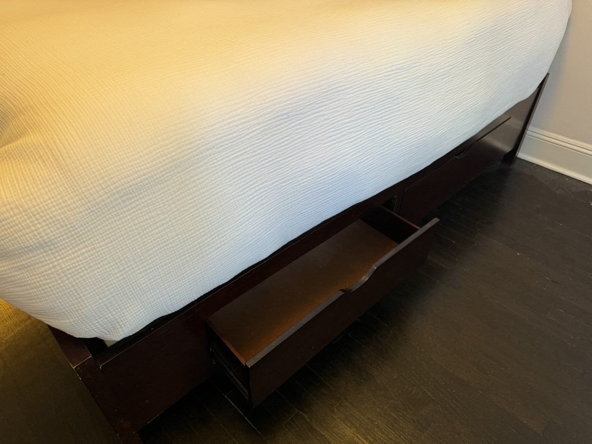 Walnut Wood Bed Frame (Full) with 2-Drawer Storage - photo 2