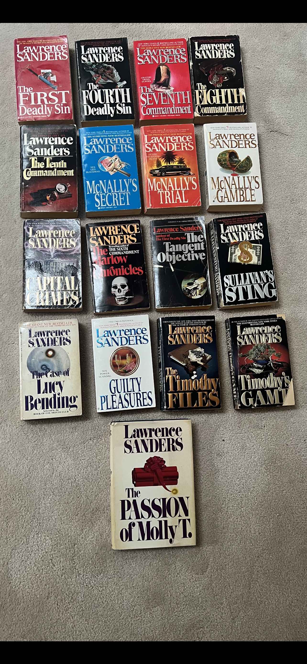 A collection of Lawrence Sanders books, $5 each