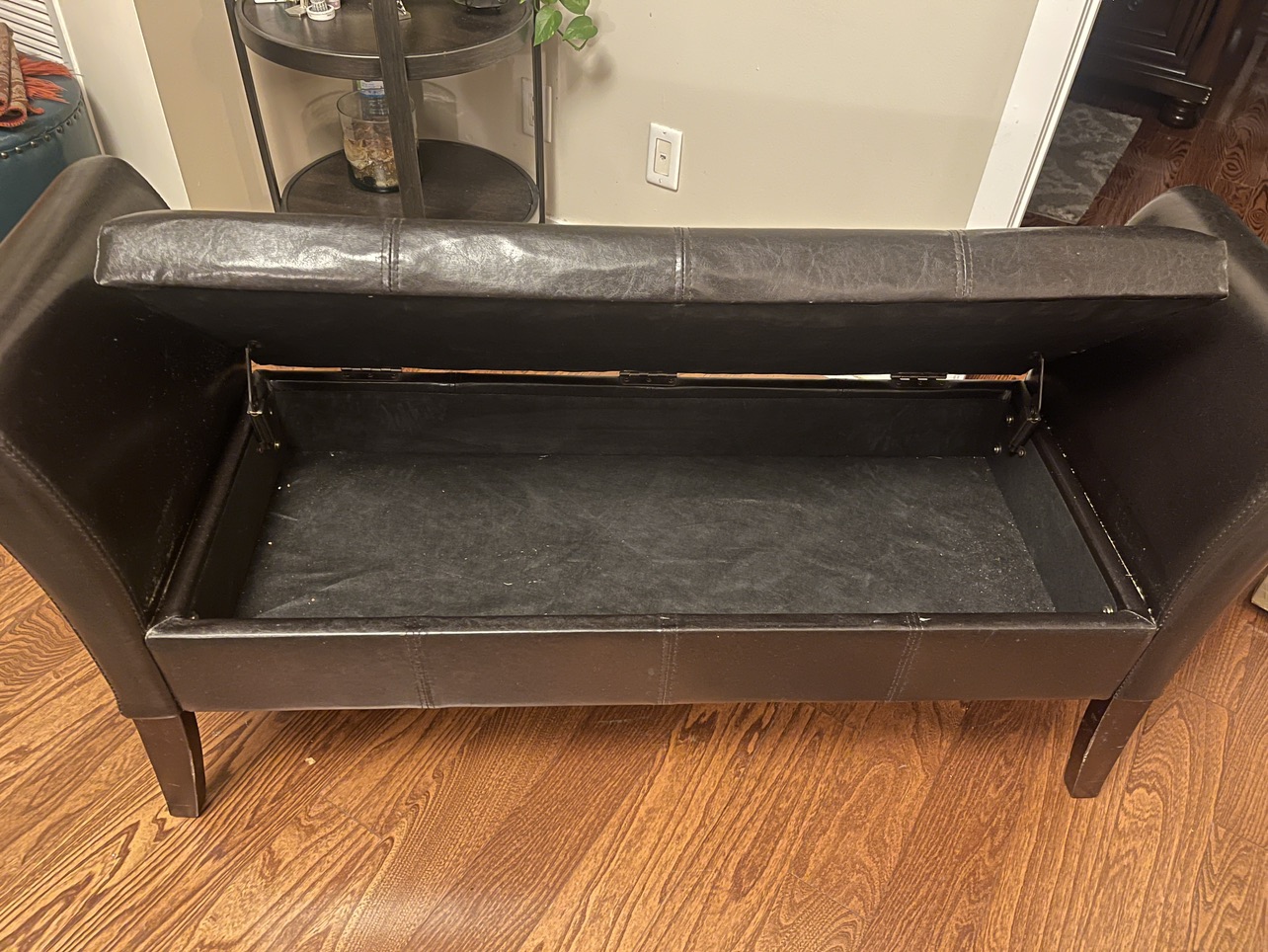 Leather seater with storage. Top condition