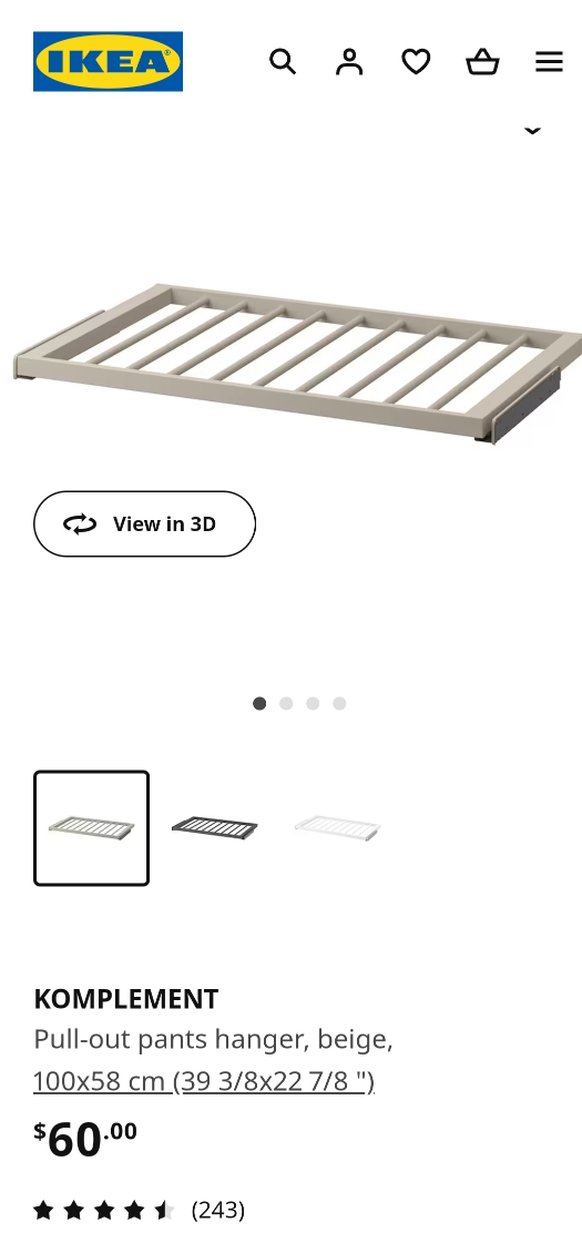 Ikea Komplement Pullout Pants Hanger for Pax Wardrobe image indicator(4)