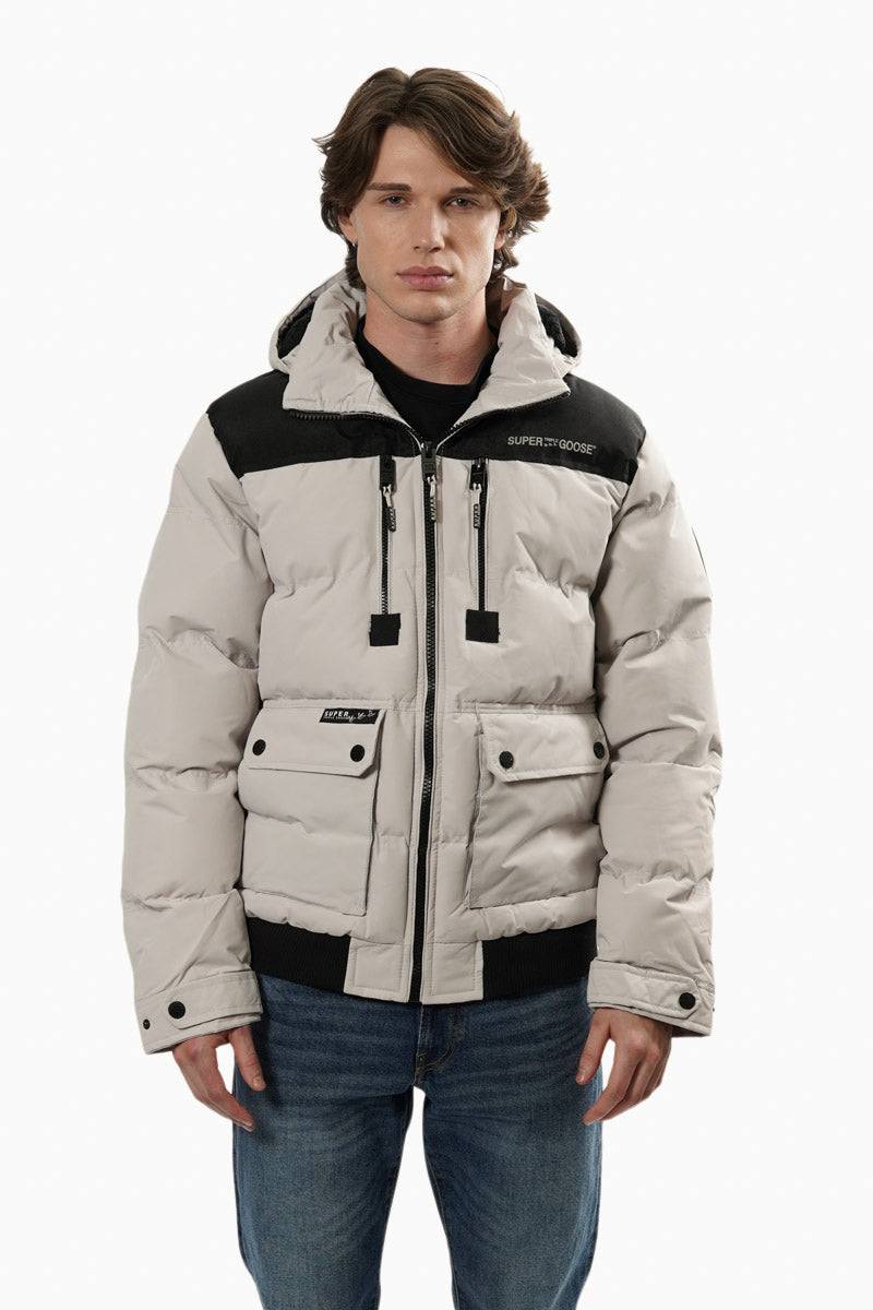Super Triple Goose Solid Flap Pocket Bomber Jacket - Stone