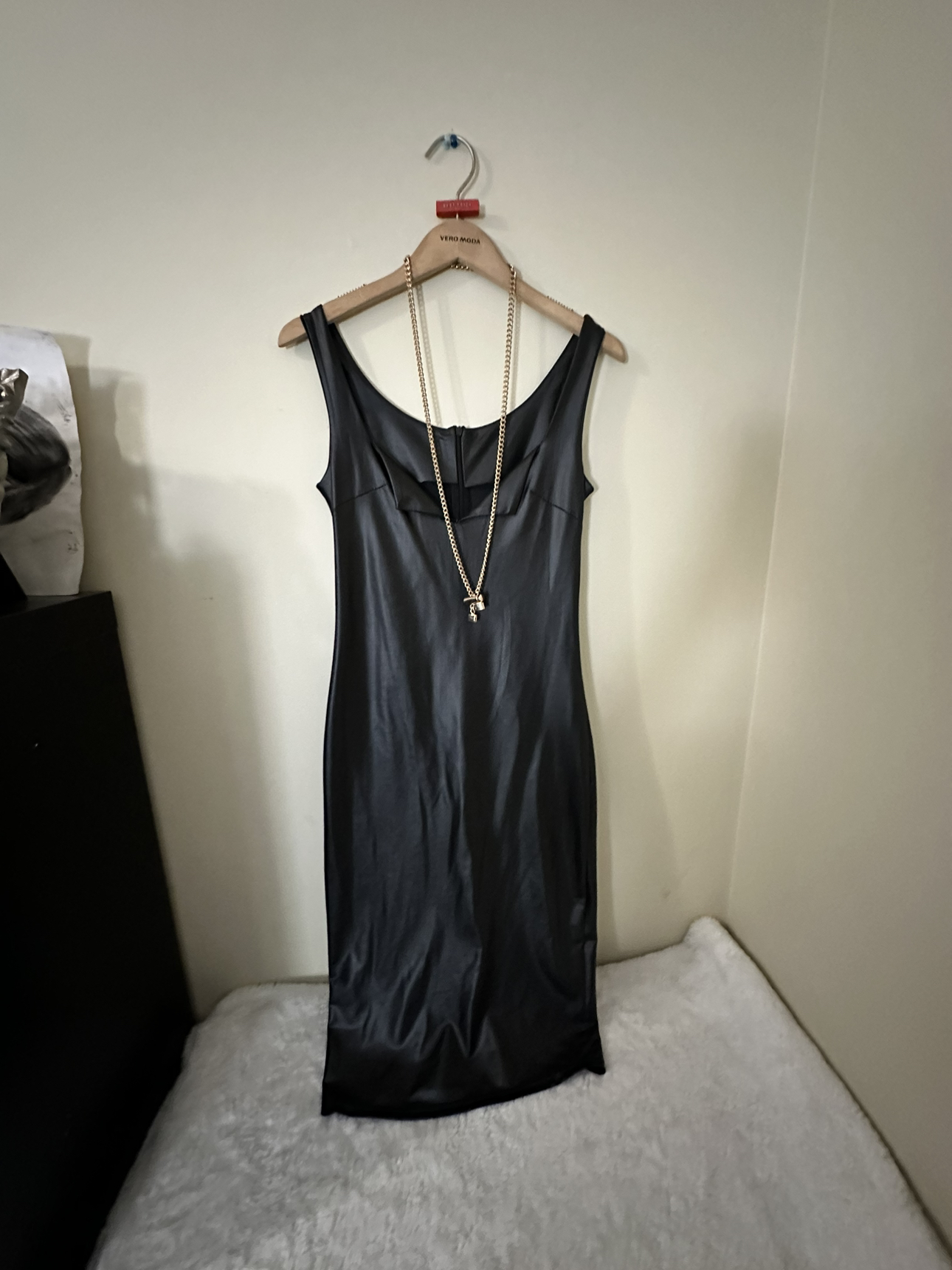Cute leather (like) black cocktail dress