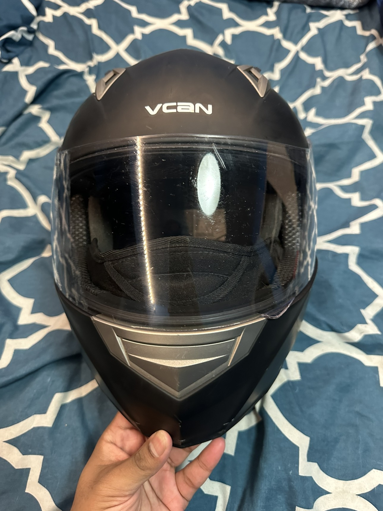 VCAN Street Flat Full Face Motorcycle Helmet, Black, XL