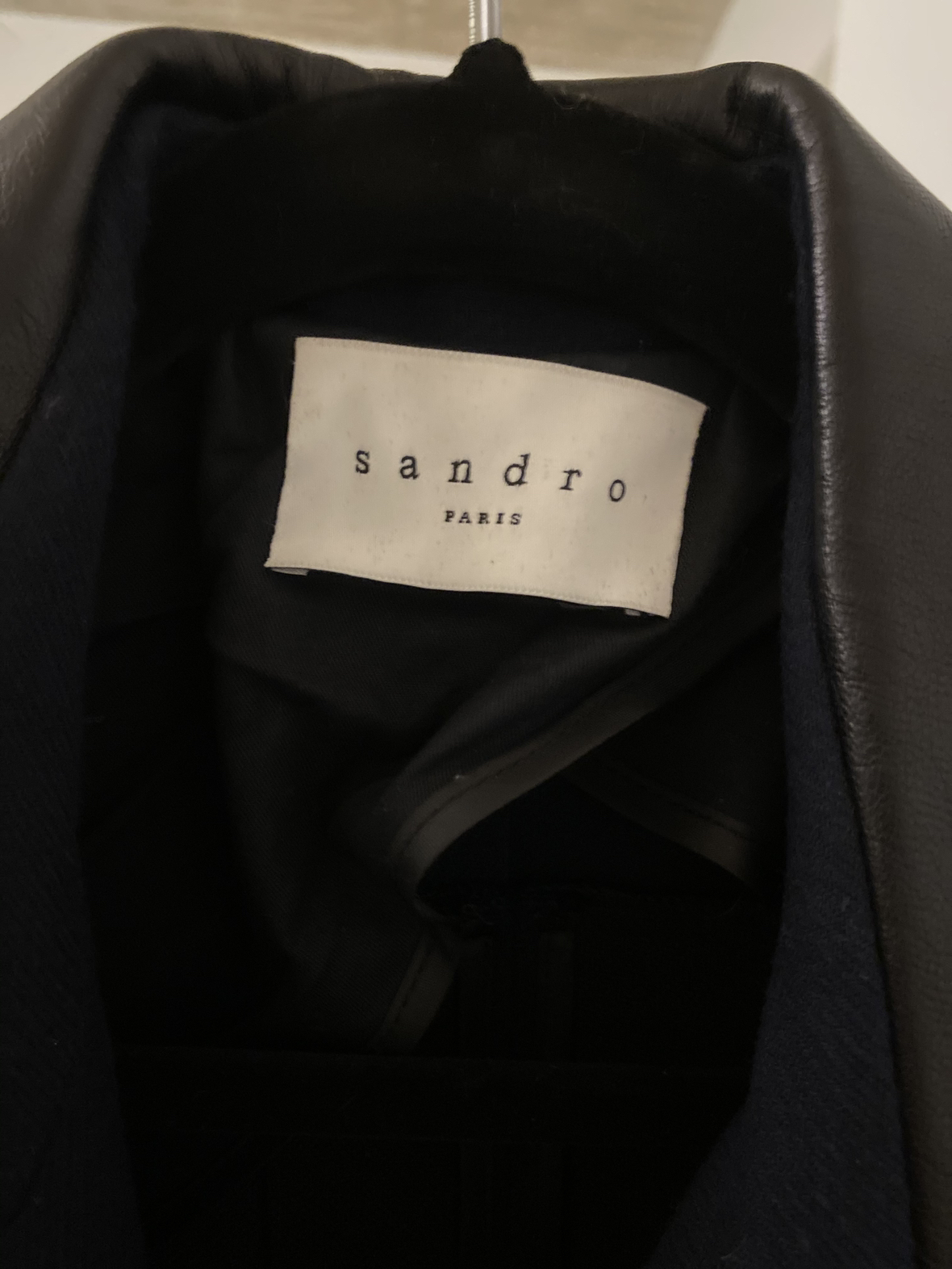 Sandro, blue woolen trench coat with leather collar in - photo 4