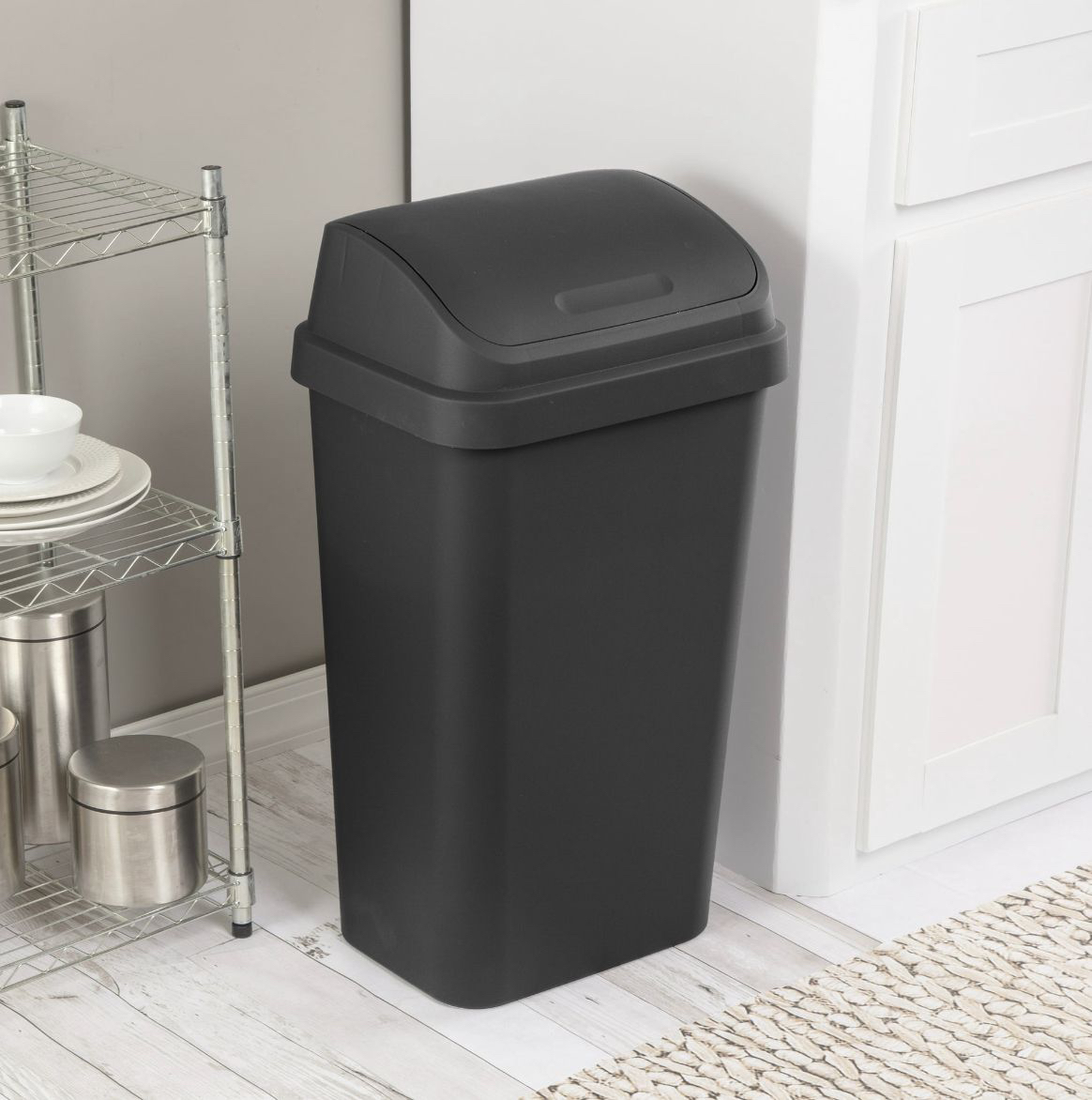 Sterilite 13 Gal. Swing Top Wastebasket Plastic, Black - photo 4