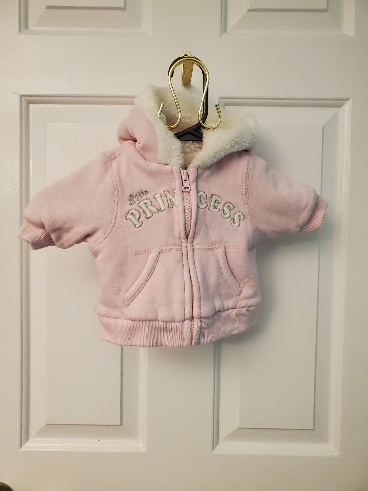 warm baby pink zip up hoodie, size 0-3 months thumbnail