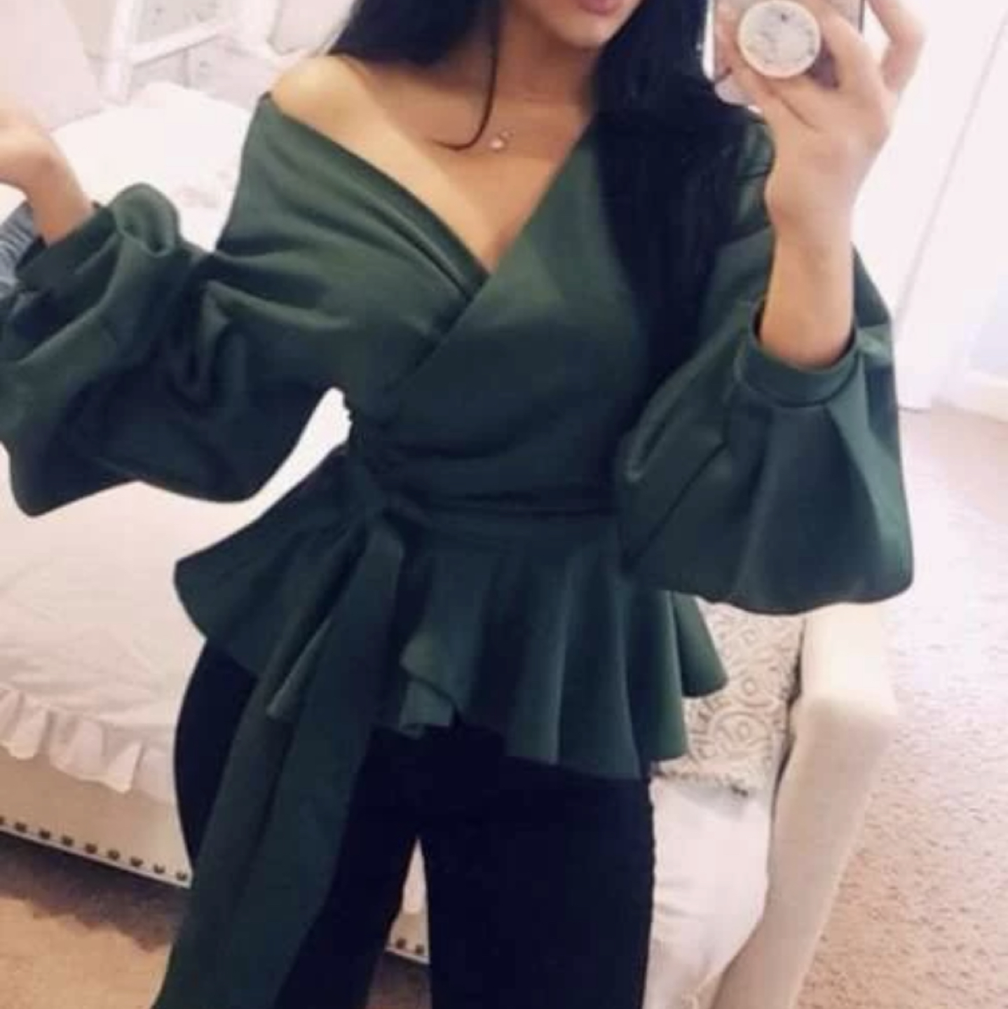 NEW Belted peplum blouse with balloon sleeves XS image indicator(6)