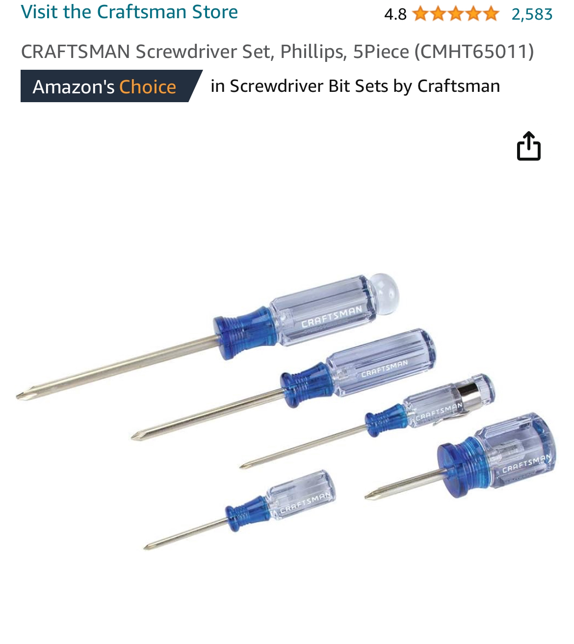 CRAFTSMAN Screwdriver Set, Phillips, 5Piece (CMHT65011)