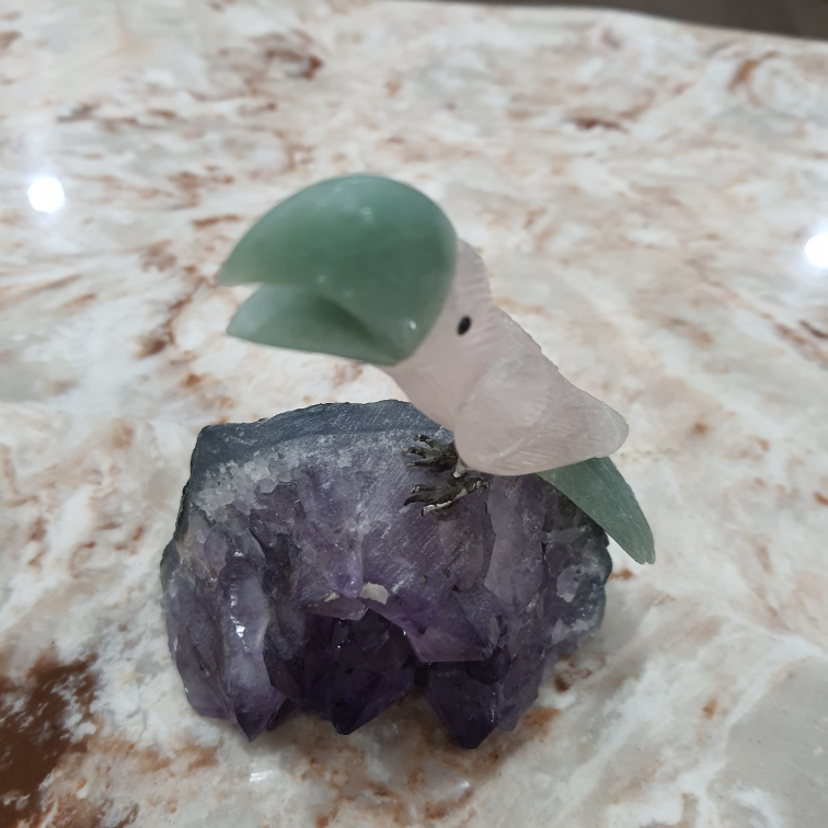 Amethyst Carved Gemstone Quartz Jade Silver Metal Legs Bird - photo 3
