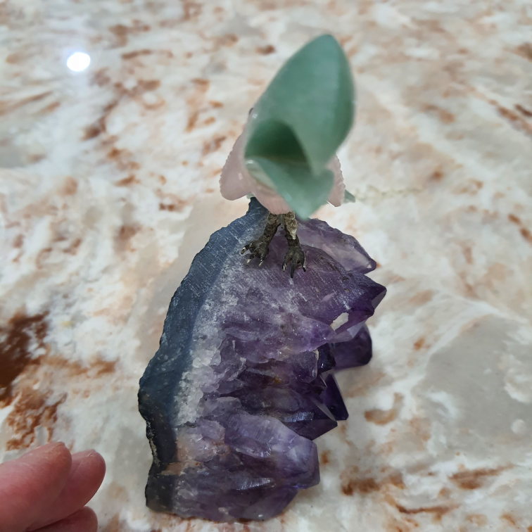Amethyst Carved Gemstone Quartz Jade Silver Metal Legs Bird - photo 5