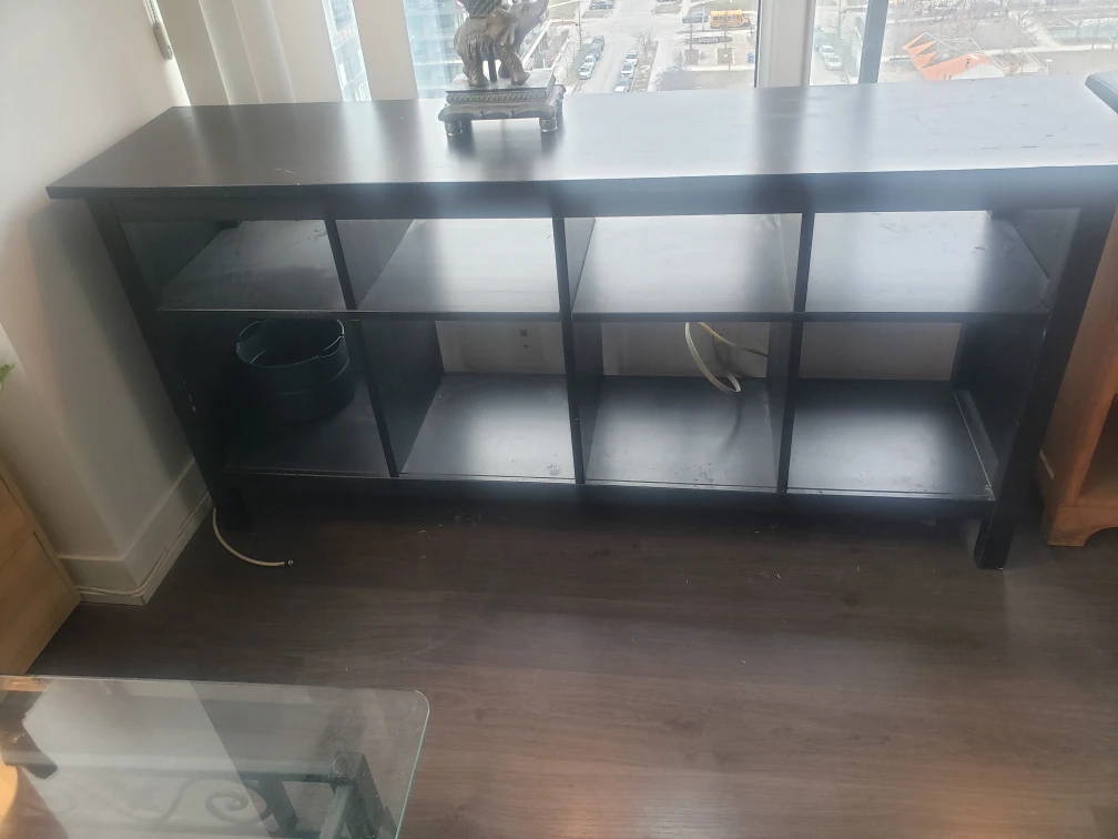 3 matching black shelving units