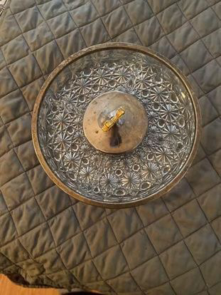 Crystal dish with dipping part , silver part needs cleaning