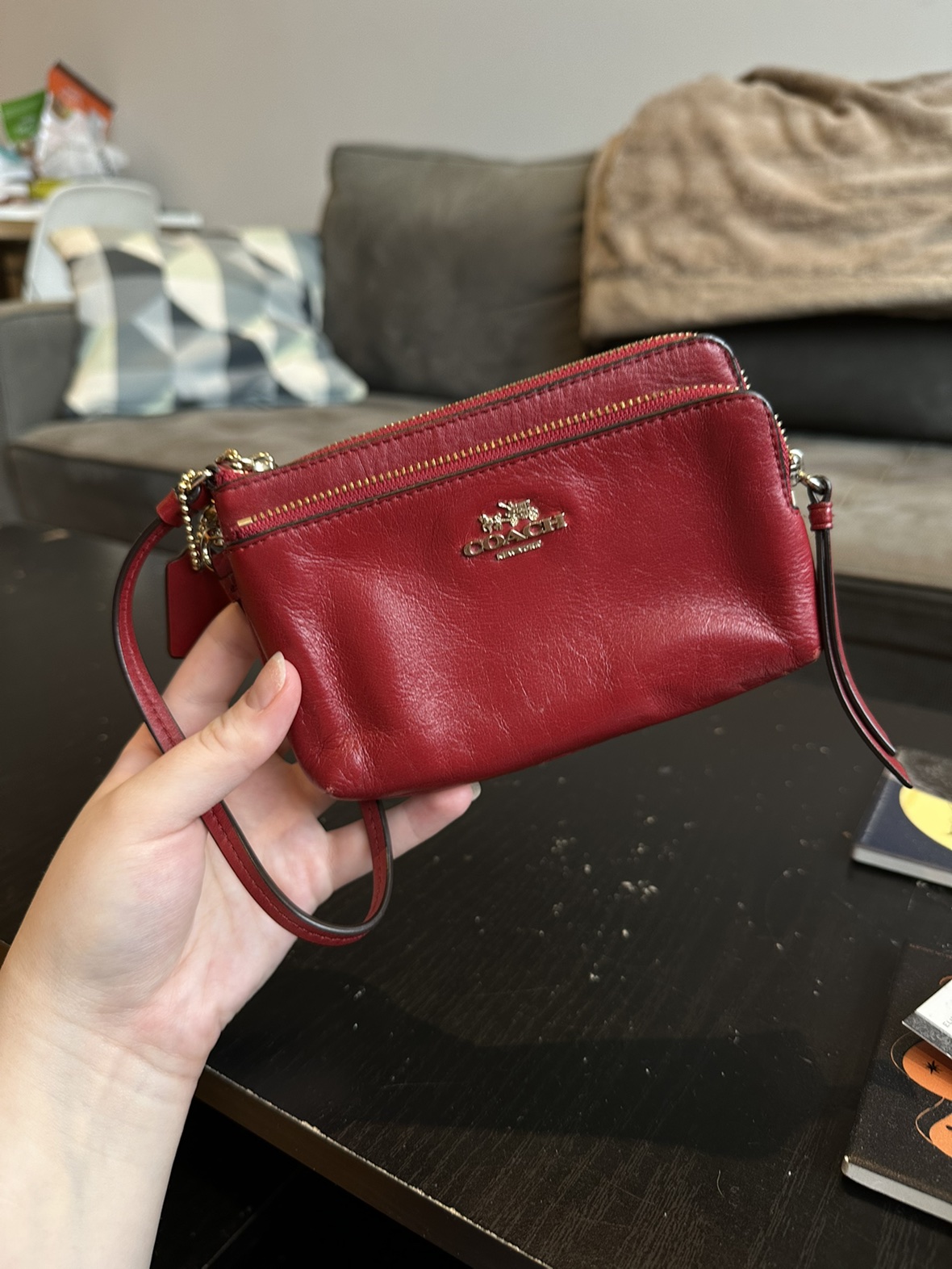Red Leather Coach Wristlet Wallet