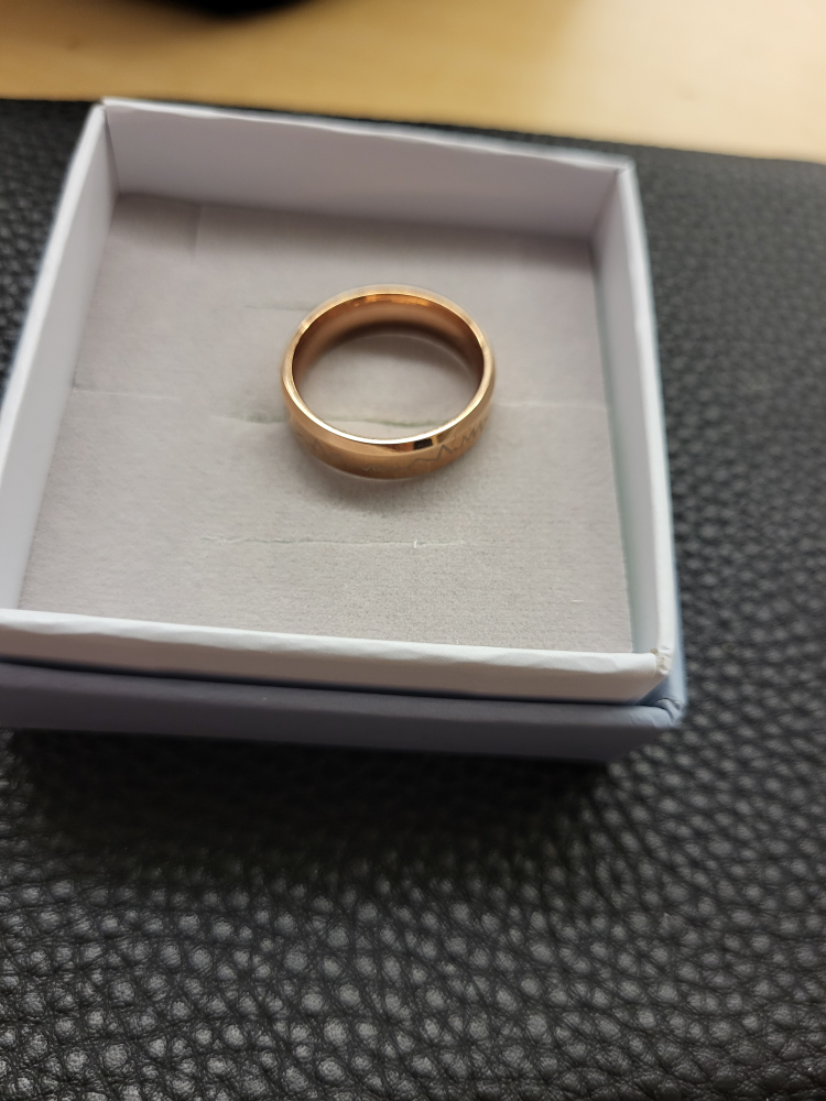Heartbeat Stainless Steel Rose Gold IP Laser Etched Band Ring image indicator(5)