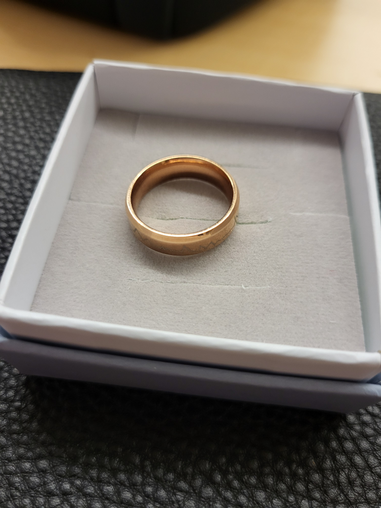 Heartbeat Stainless Steel Rose Gold IP Laser Etched Band Ring image indicator(6)