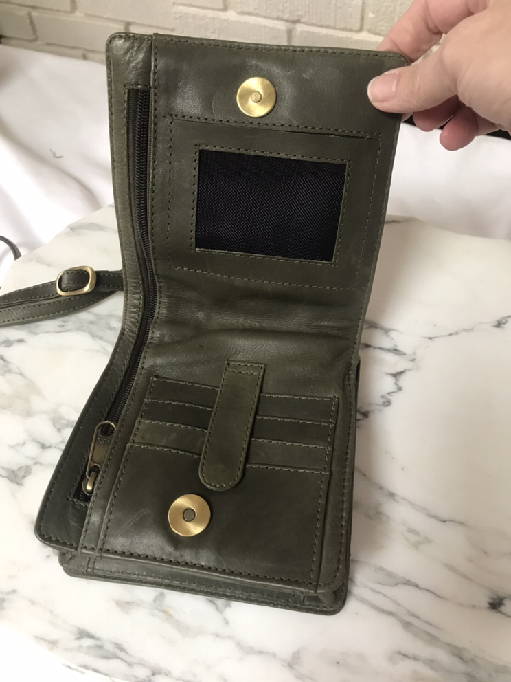 Leather Crossbody Bag.  Khaki. image indicator(3)