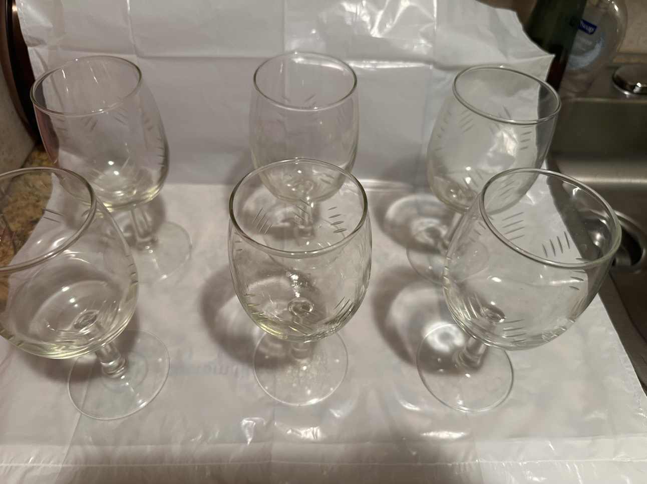 Six wine glasses