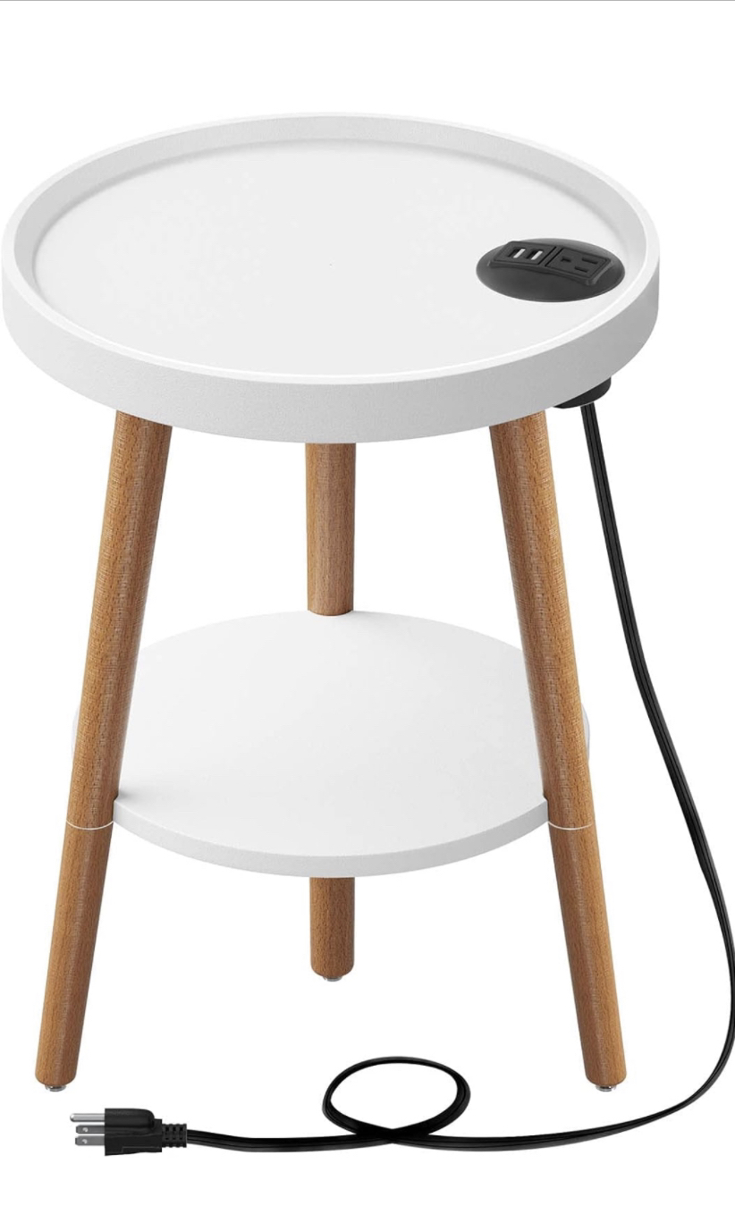 White side/coffee table with wooden legs (unused) - photo 4