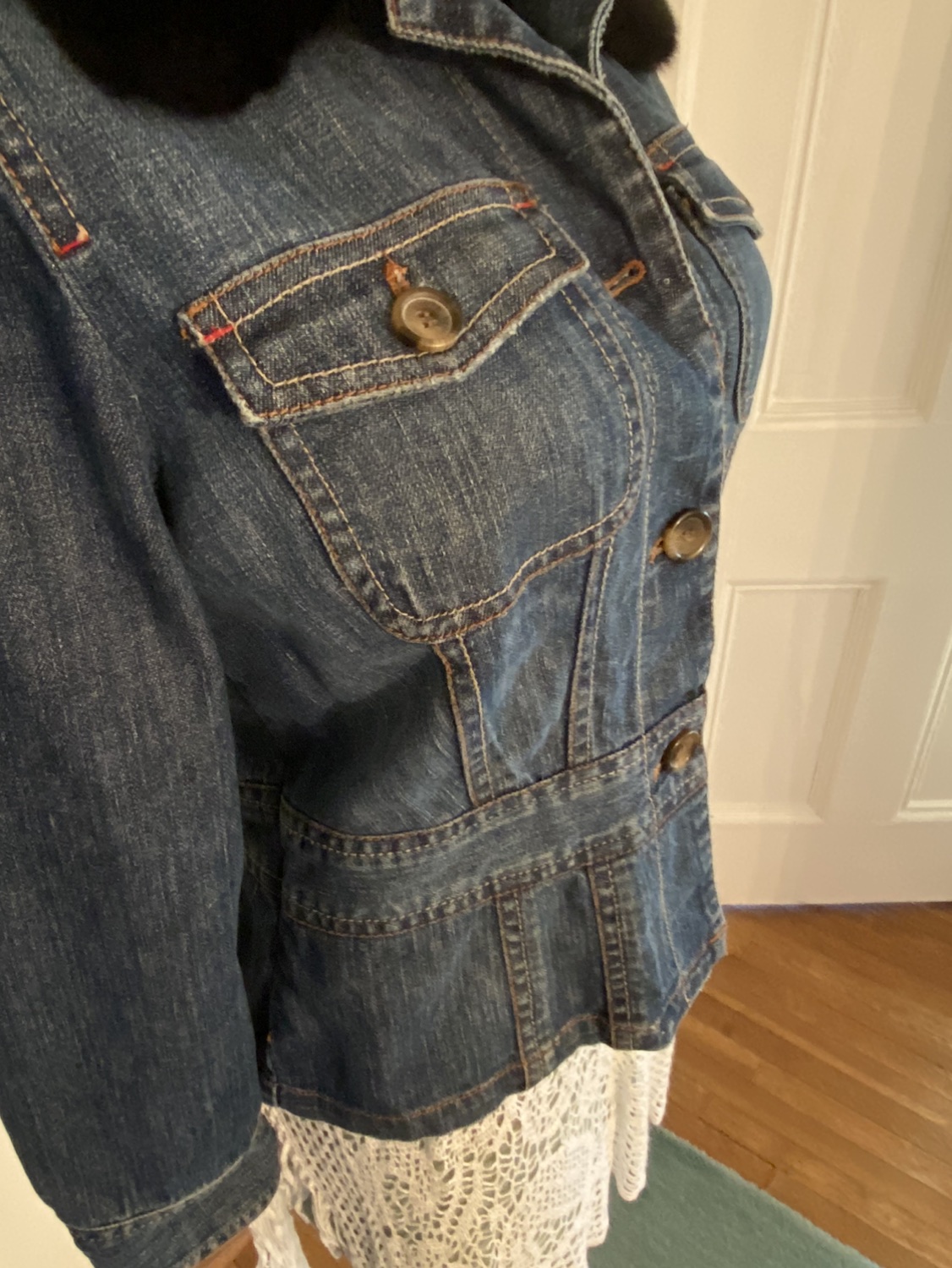 Liz Claiborne Denim Jacket with removable faux fur collar image indicator(3)