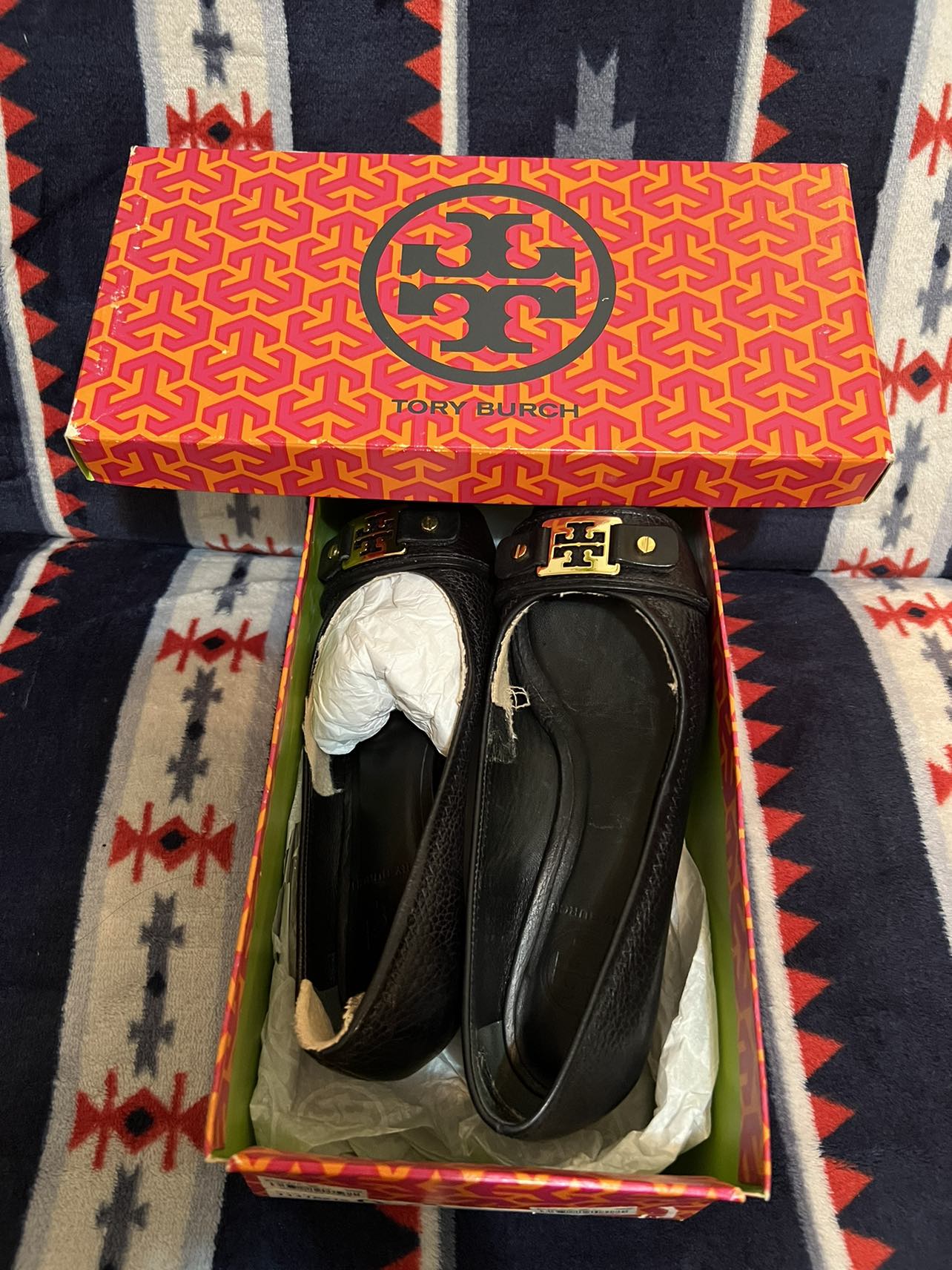 Tory Burch Black Emma Tumbled veg leather size 6 🥕