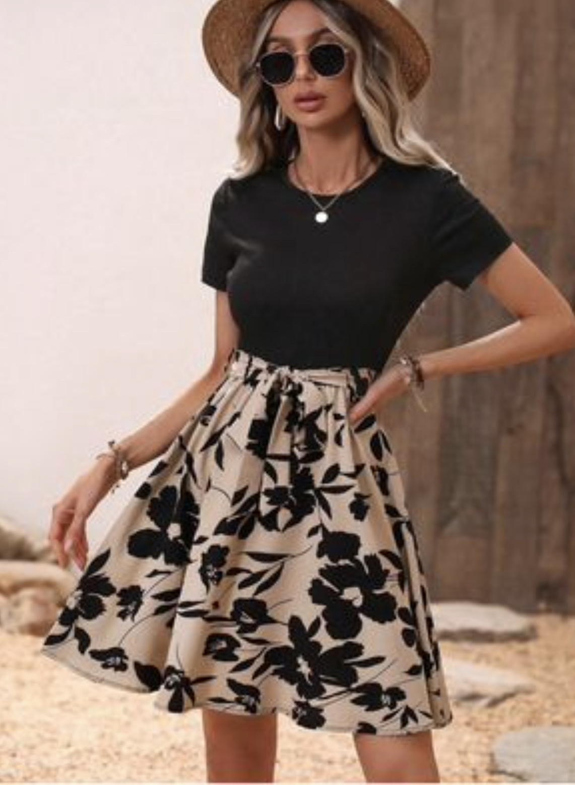 Floral print belted dress thumbnail