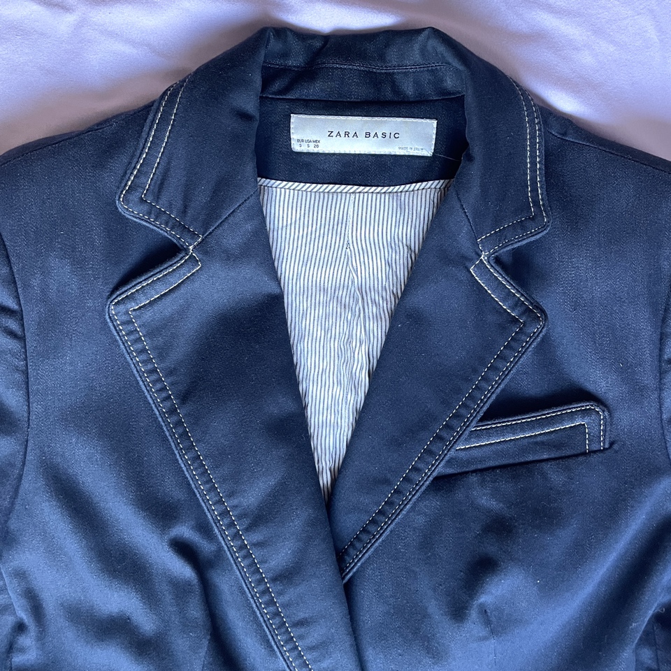 Zara Denim Blazer Women Sz Small image indicator(4)