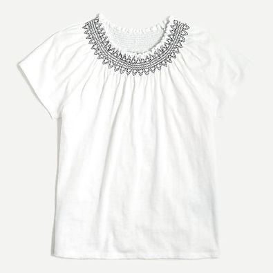 BNWOT J Crew white embroidered smocked  T-shirt top thumbnail