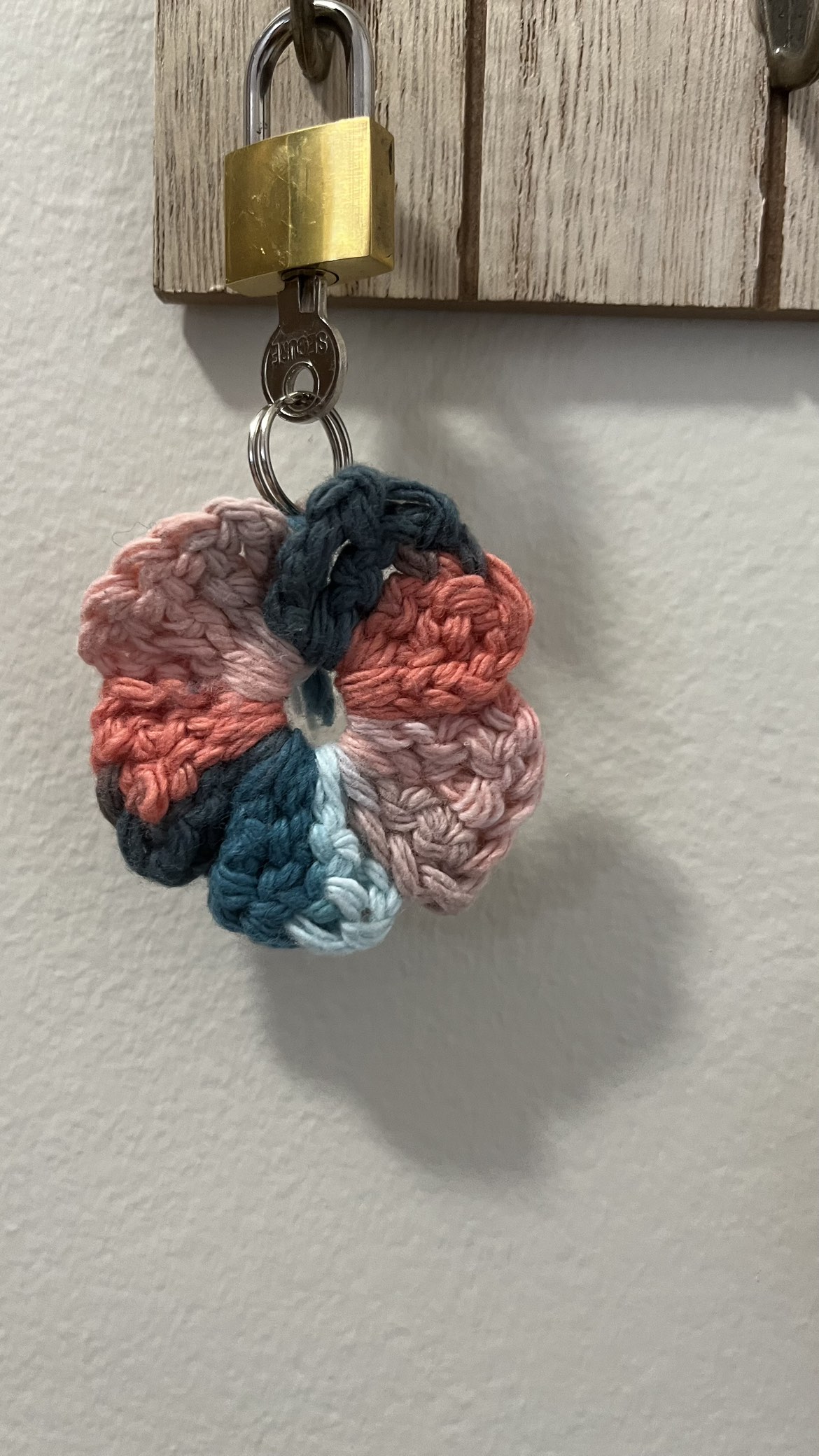 Crochet flower key chain.