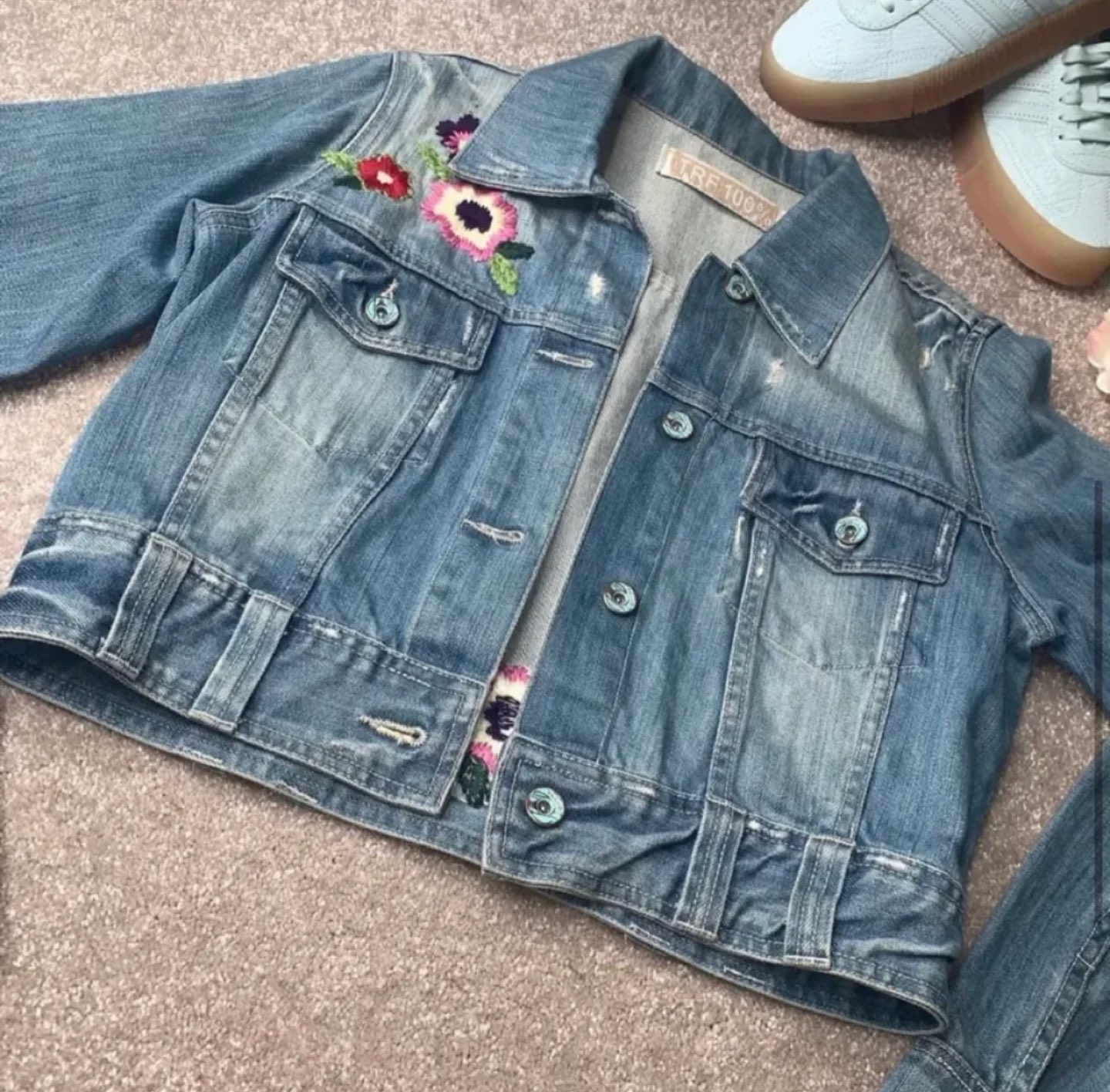 TRF 100% Distressed Cropped Denim Jacket - photo 5