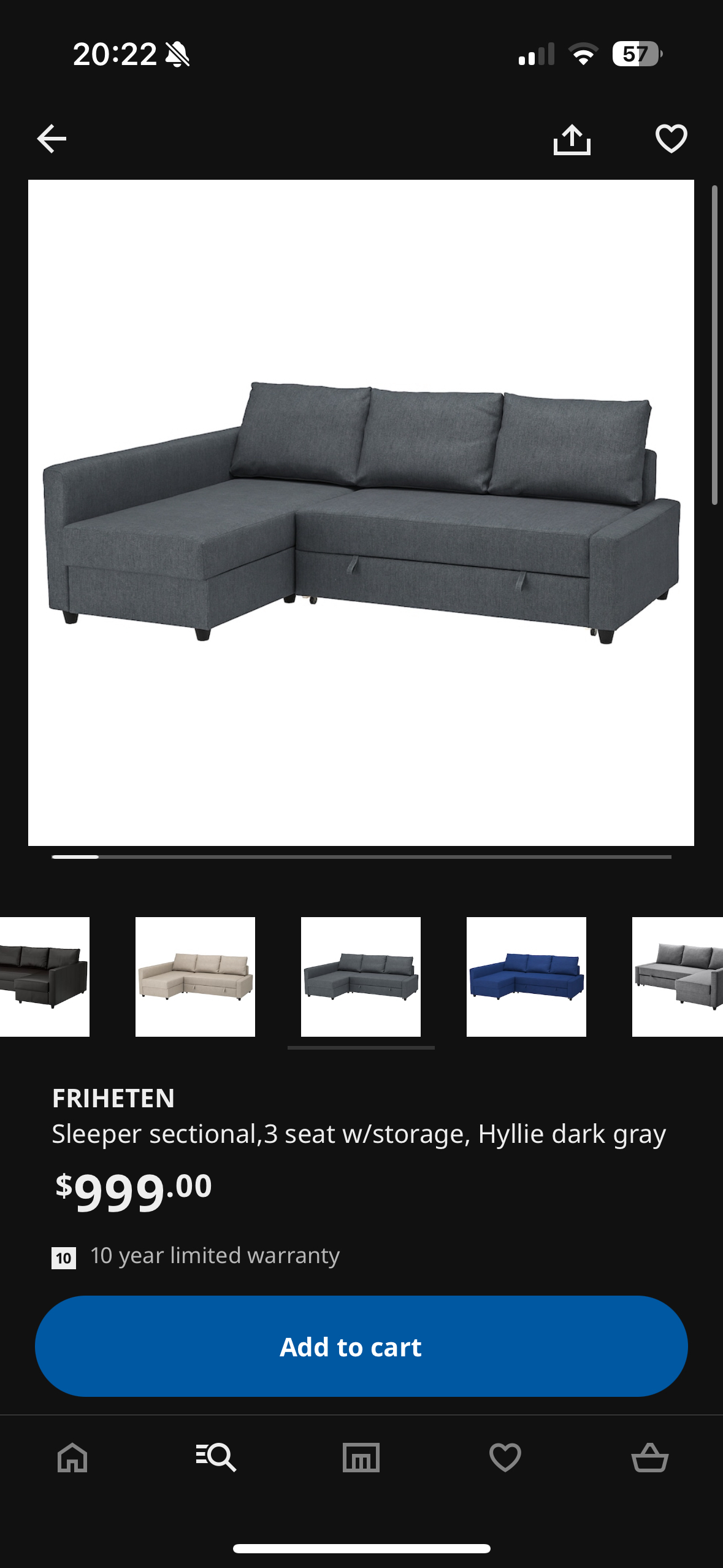 IKEA grey friheten sleeper sofa