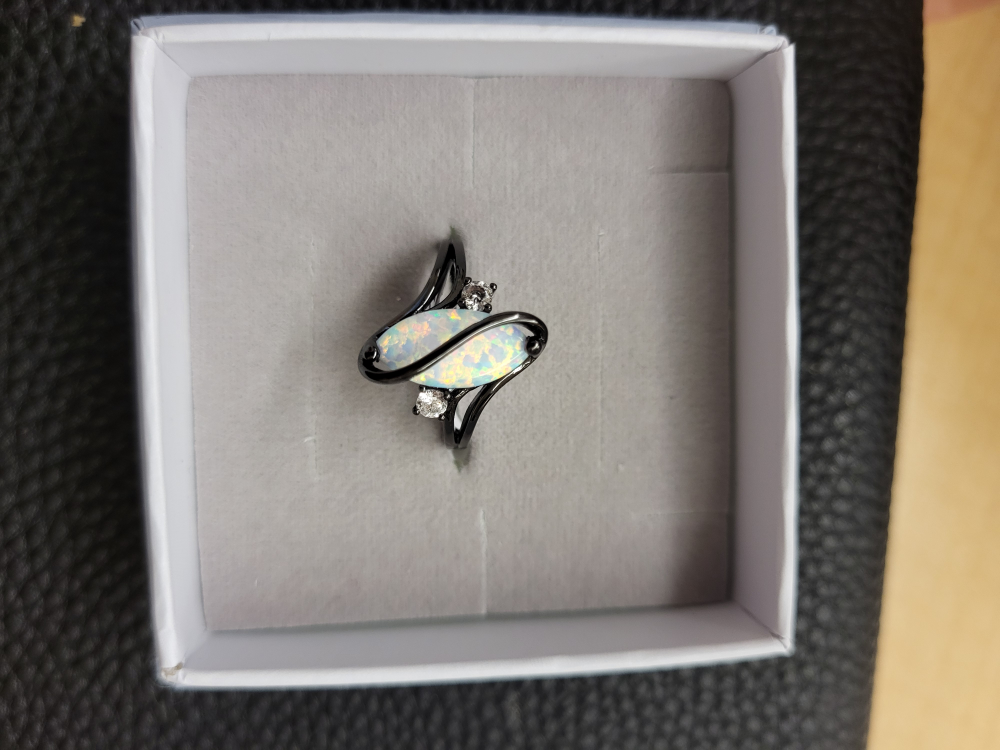 Barzel Black Rhodium Plated Fire Opal & Cubic Zirconia Ring image indicator(3)