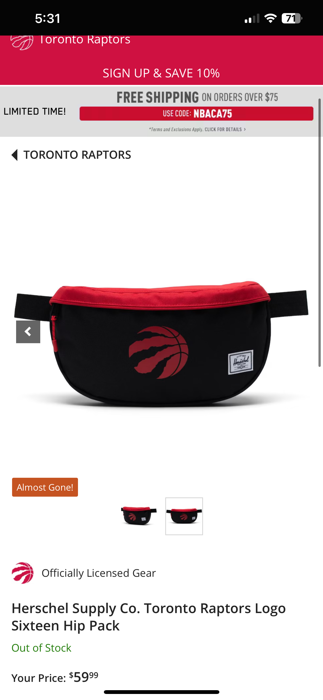 Herschel Supply Co. NBA Toronto Raptors Logo Shoulder Bag - photo 2
