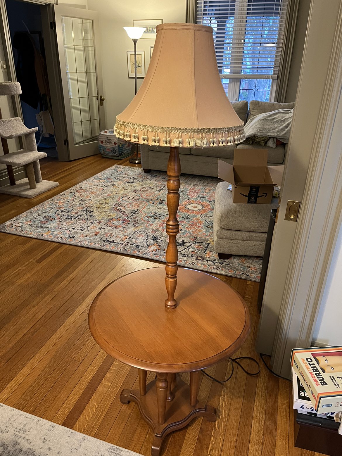 Wooden side table with built in lamp - photo 3