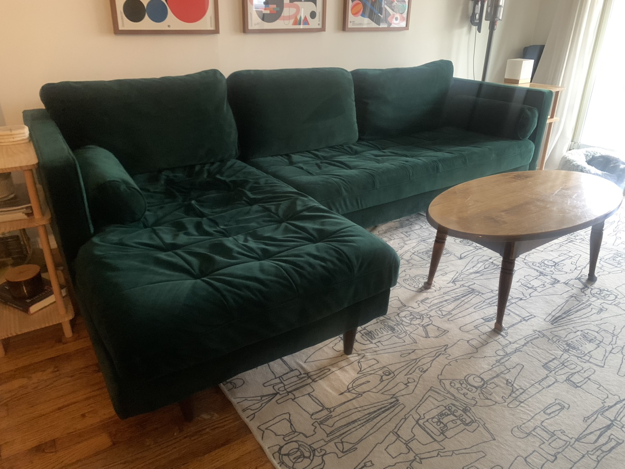 Joybird Briar Sectional Couch with Chaise Lounge, Green Velvet - photo 3