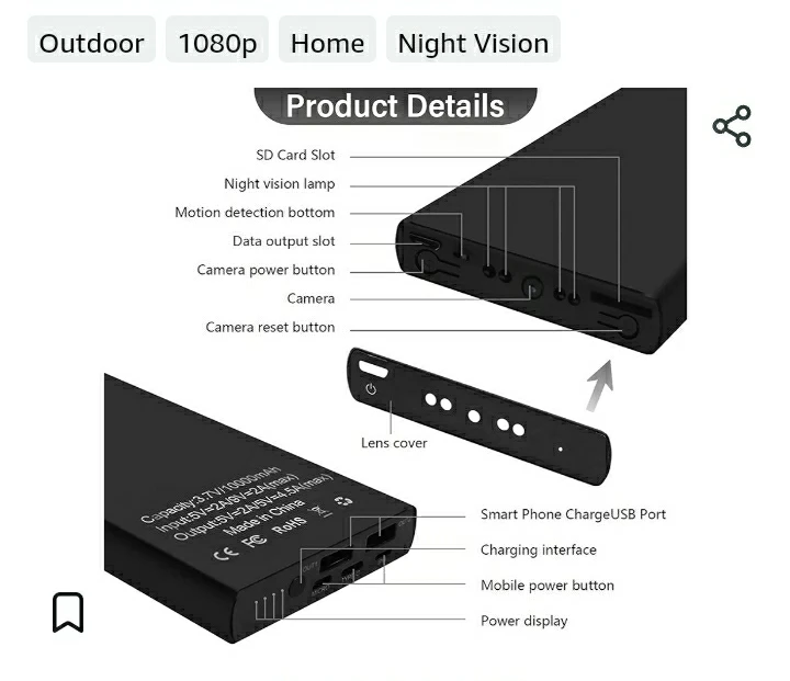 Power bank with hidden camera - photo 2
