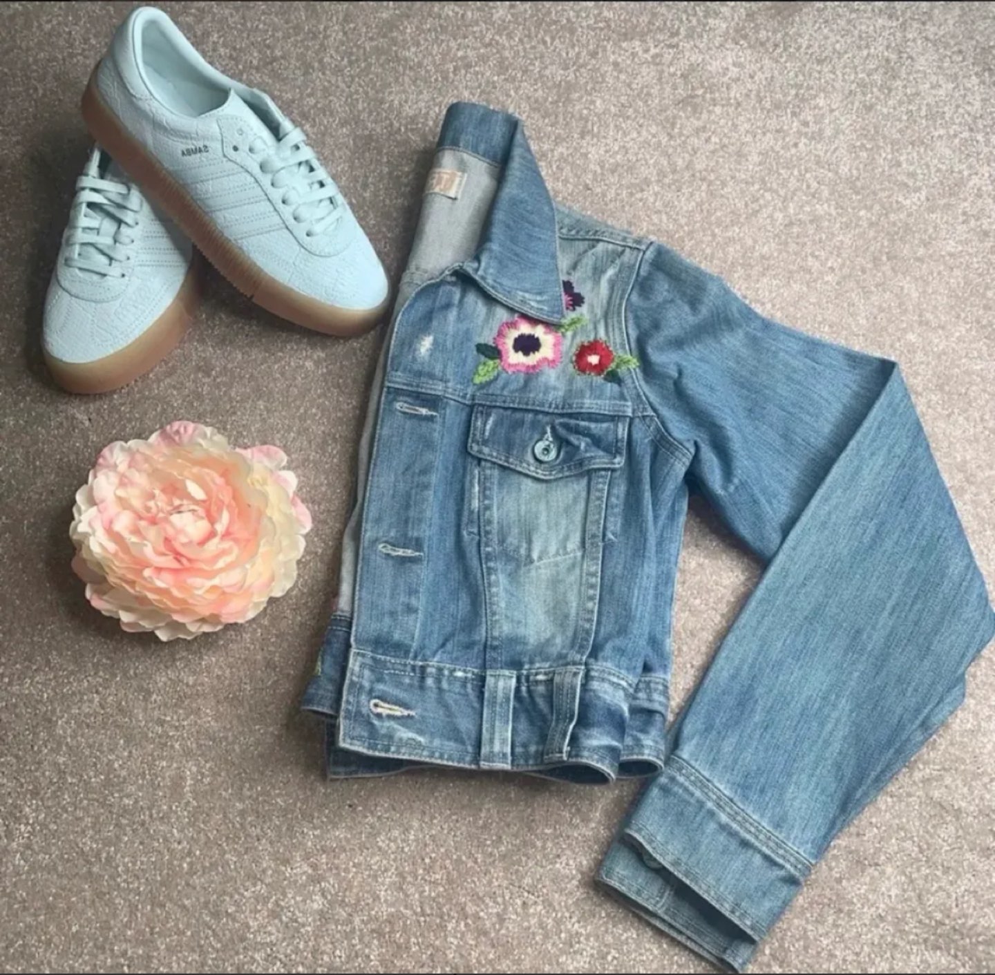 TRF 100% Distressed Cropped Denim Jacket