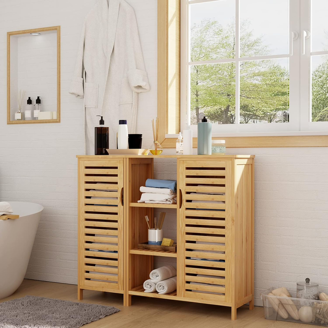 Soges Two Door, Three Shelf Bamboo Cabinet - photo 3