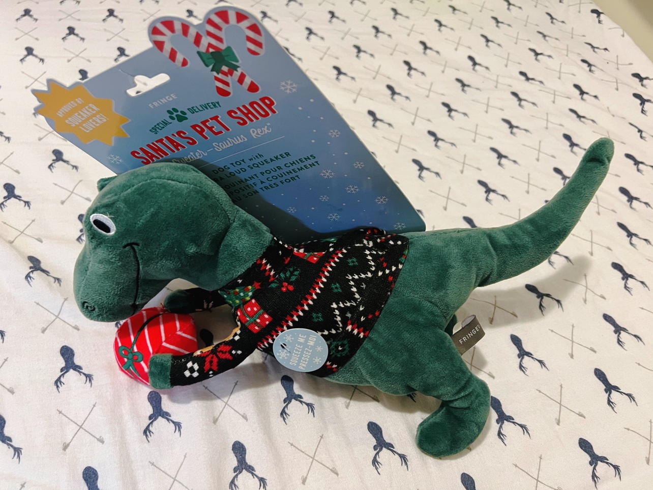Fringe Santa's Pet Shop Dog Toy Dinosaur with Loud Squeaker NEW image indicator(2)
