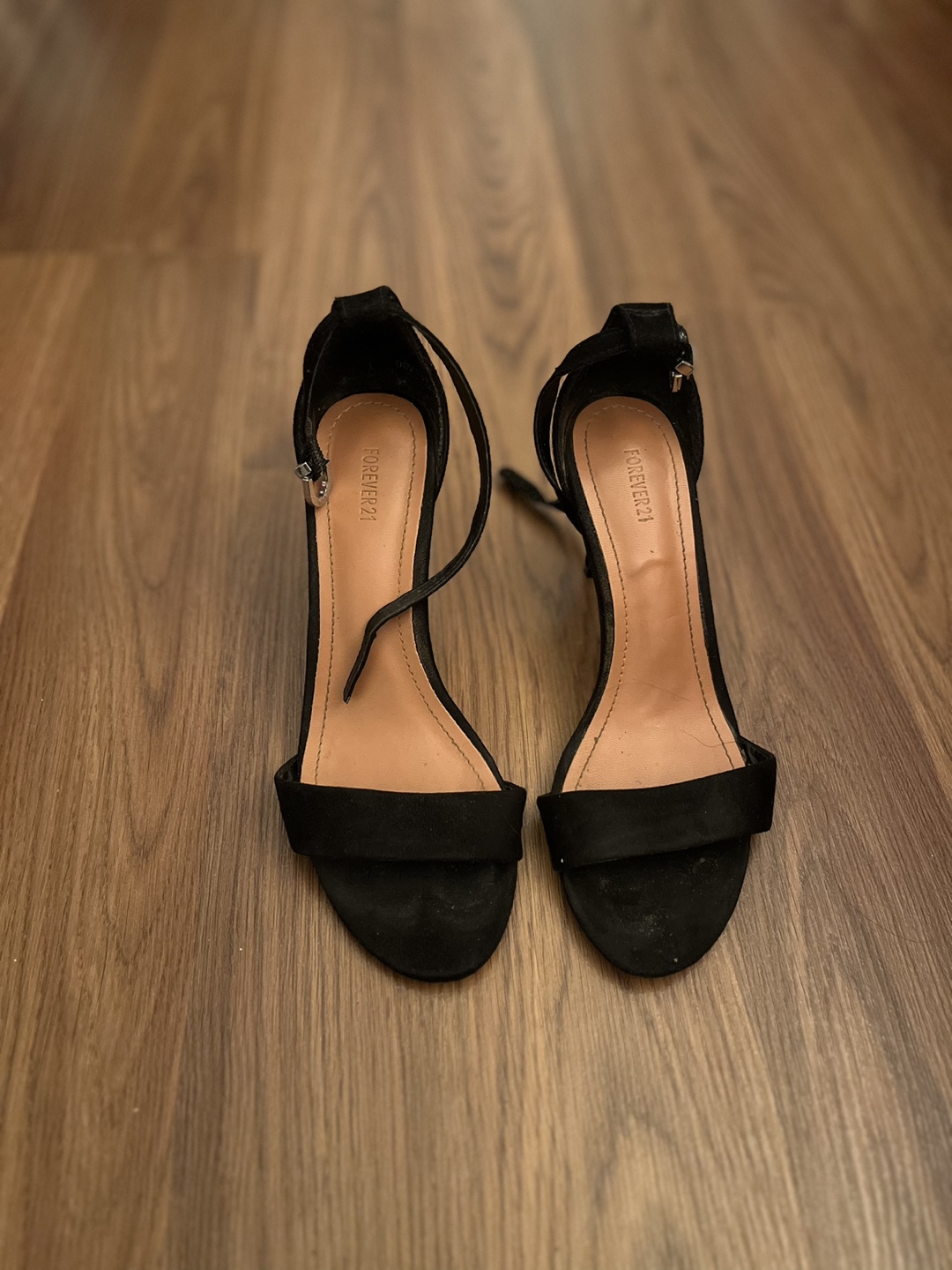 Strappy black heeled sandals