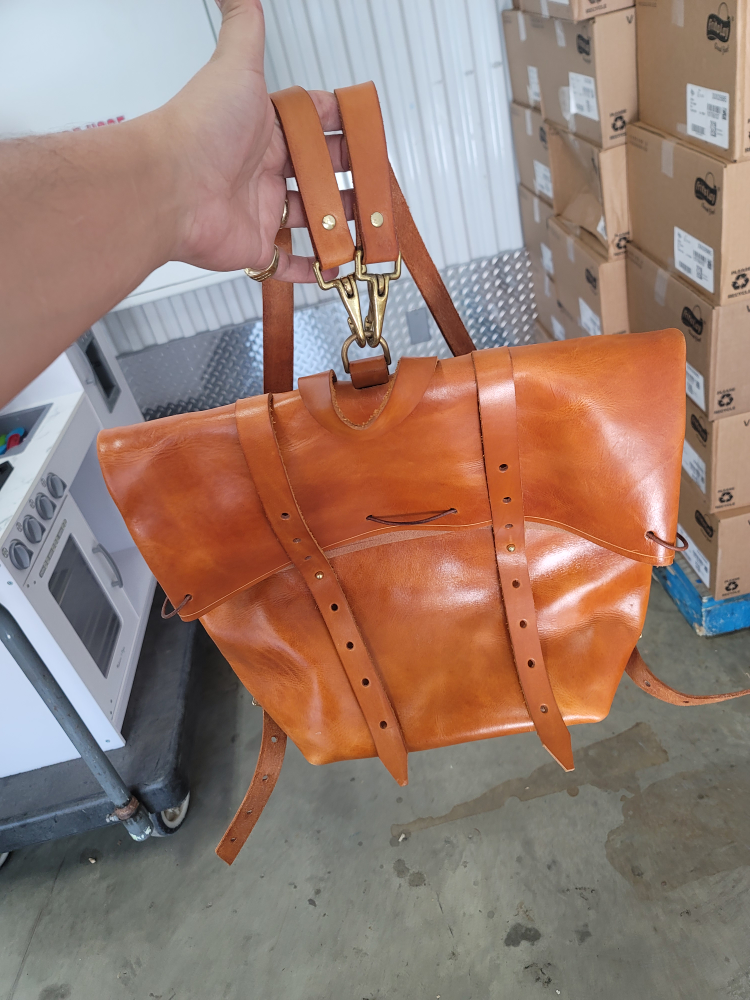 Large Mifland Leather Rolltop Rucksack Backpack Raw Leather USA
