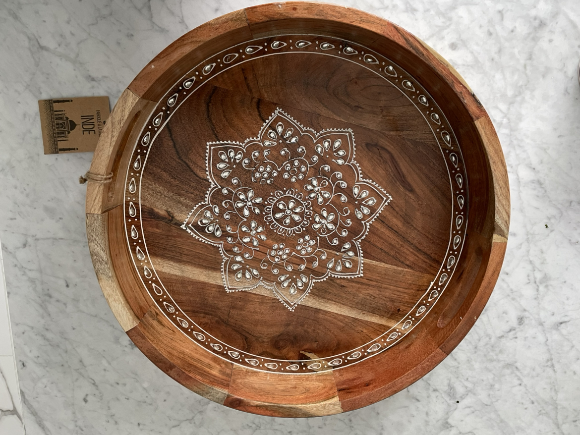 Round wooden serving tray