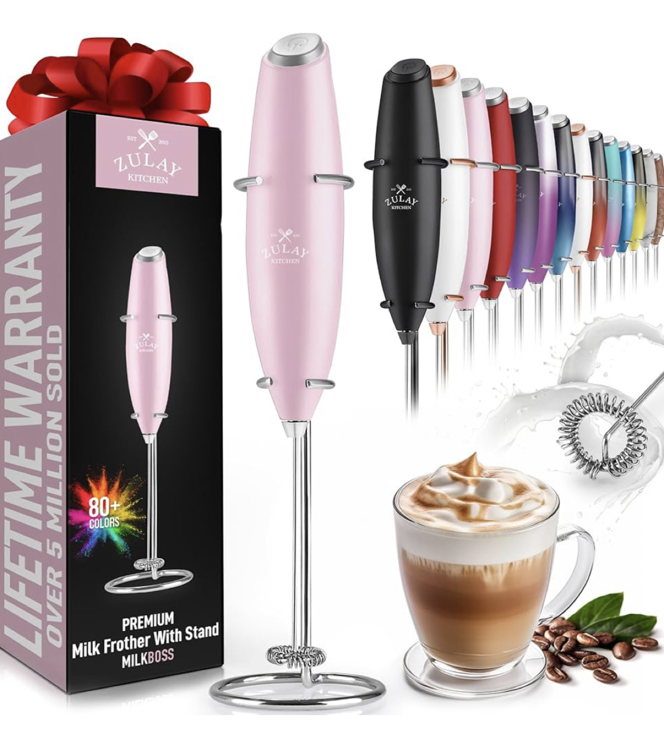 Zulay Handheld Electric Milk Frother Foamer Wisk in Pink - photo 2