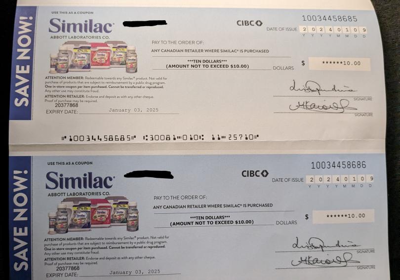 Similac Brand Discount Cheque