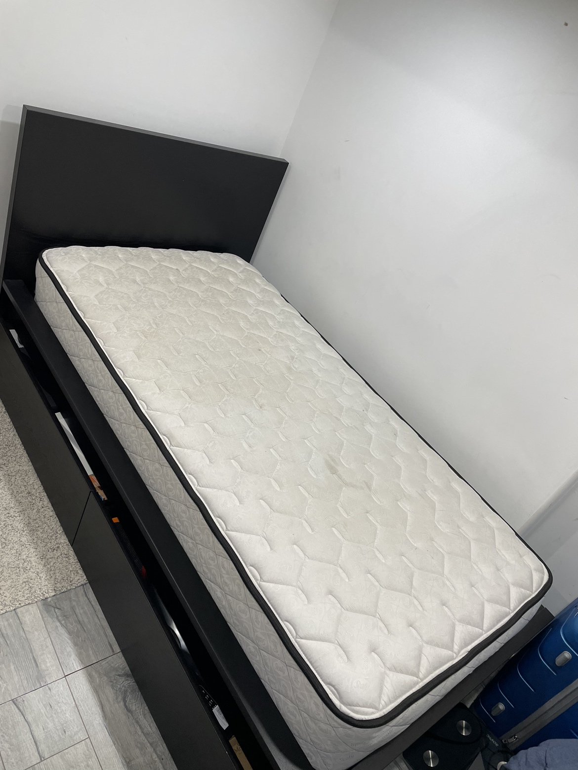 Ikea Malm twin bed frame with two storage drawers and mattress