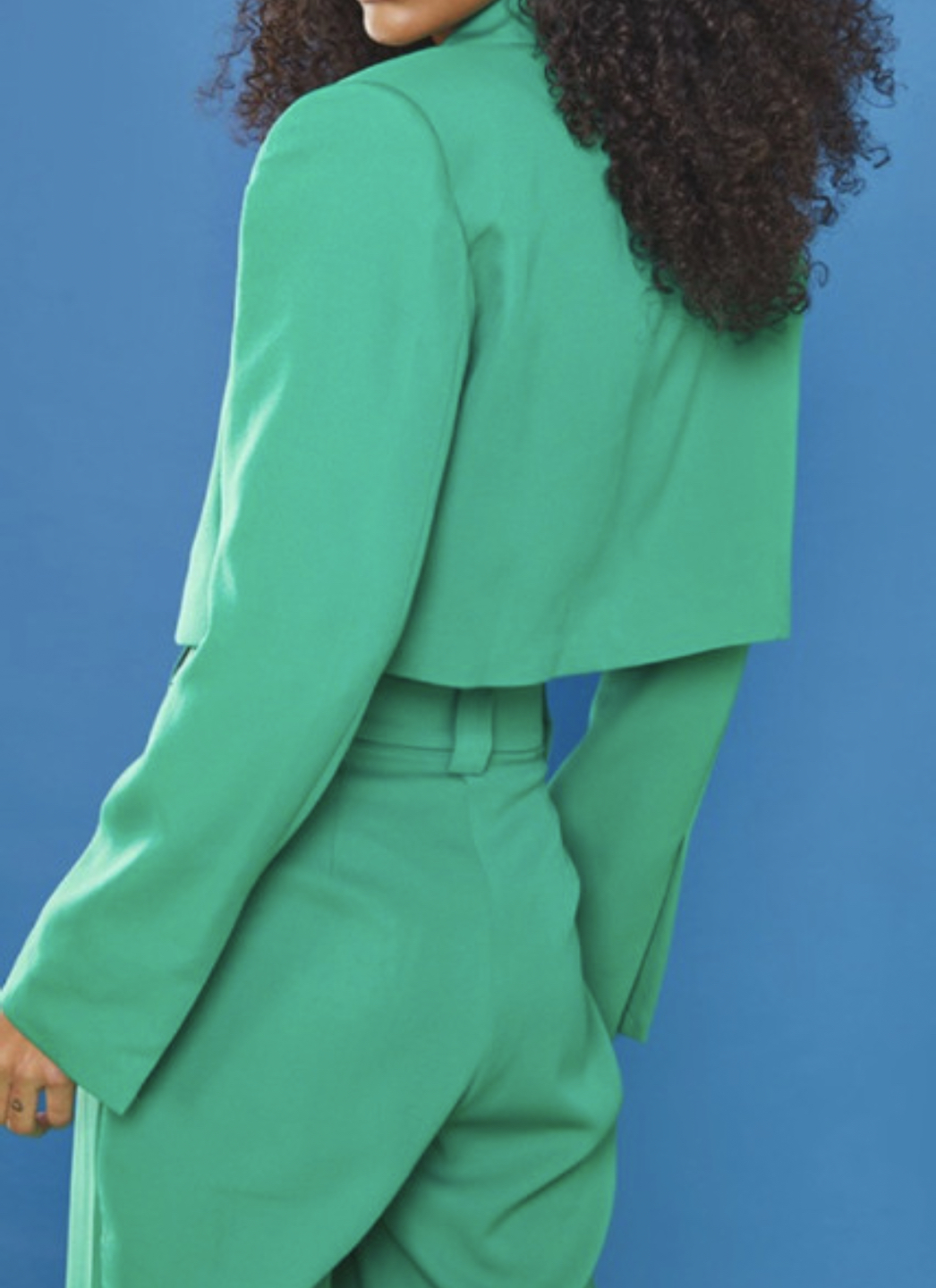 Cute green power suit - crop jacket with matching pants! image indicator(2)